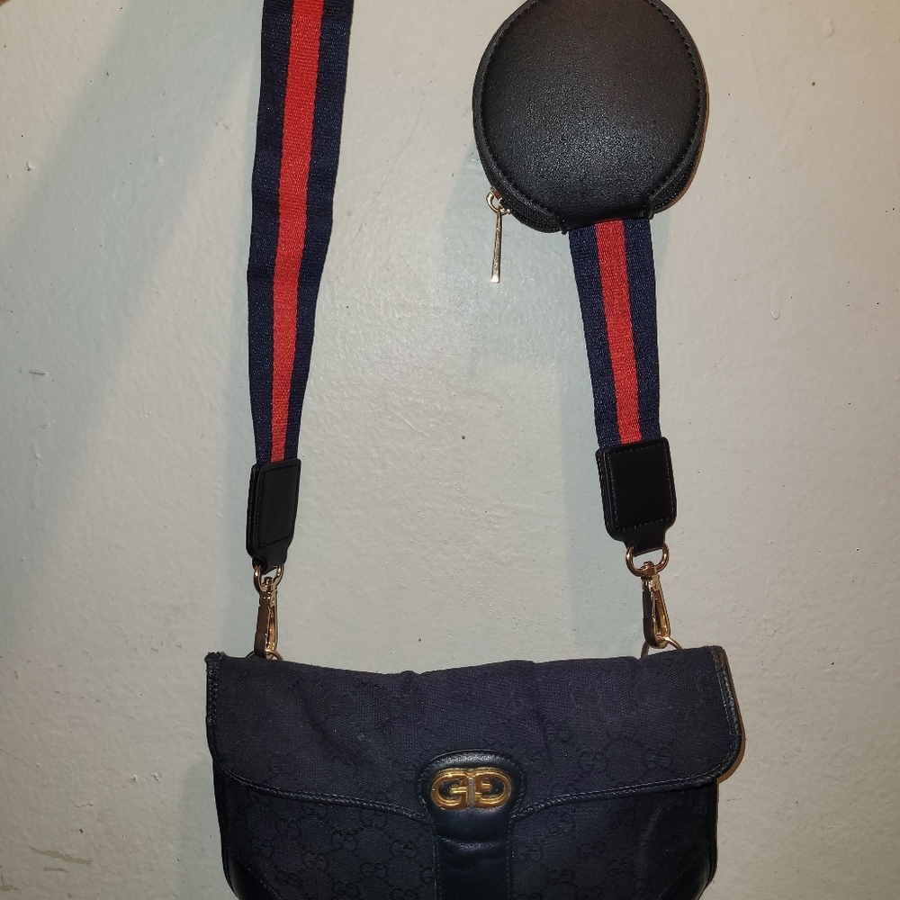 Gucci GG Canvas  Crossbody Bag Navy shoulder  waist Bum Bag Clutch Authentic